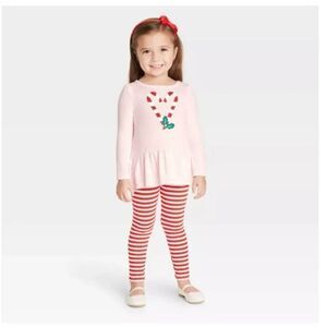 Cat & jack Girls Sz 18M pink red candy cane Christmas set